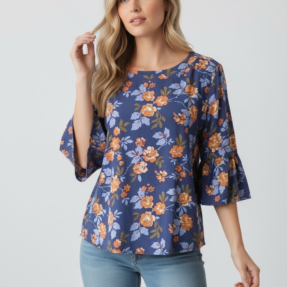 Susina | Floral Keyhole Back Boho Top Medium